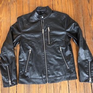 H&M Women's Black Faux Leather Moto Jacket